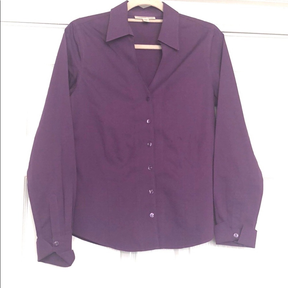 NWOT: Purple button down v-neck blouse